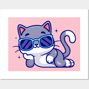 Cute Cool Cat Wearing Glasses Cartoon Posters and Art